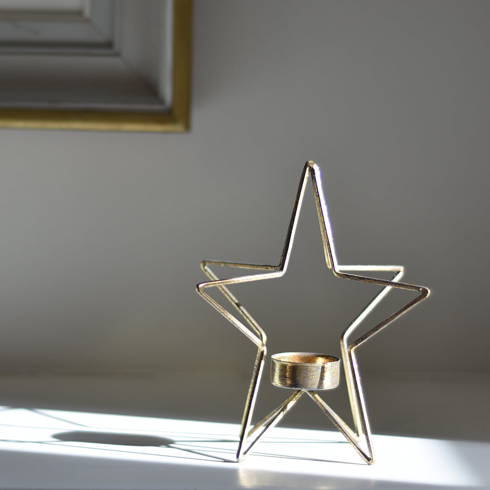 Gold Star Tealight Candle Holder