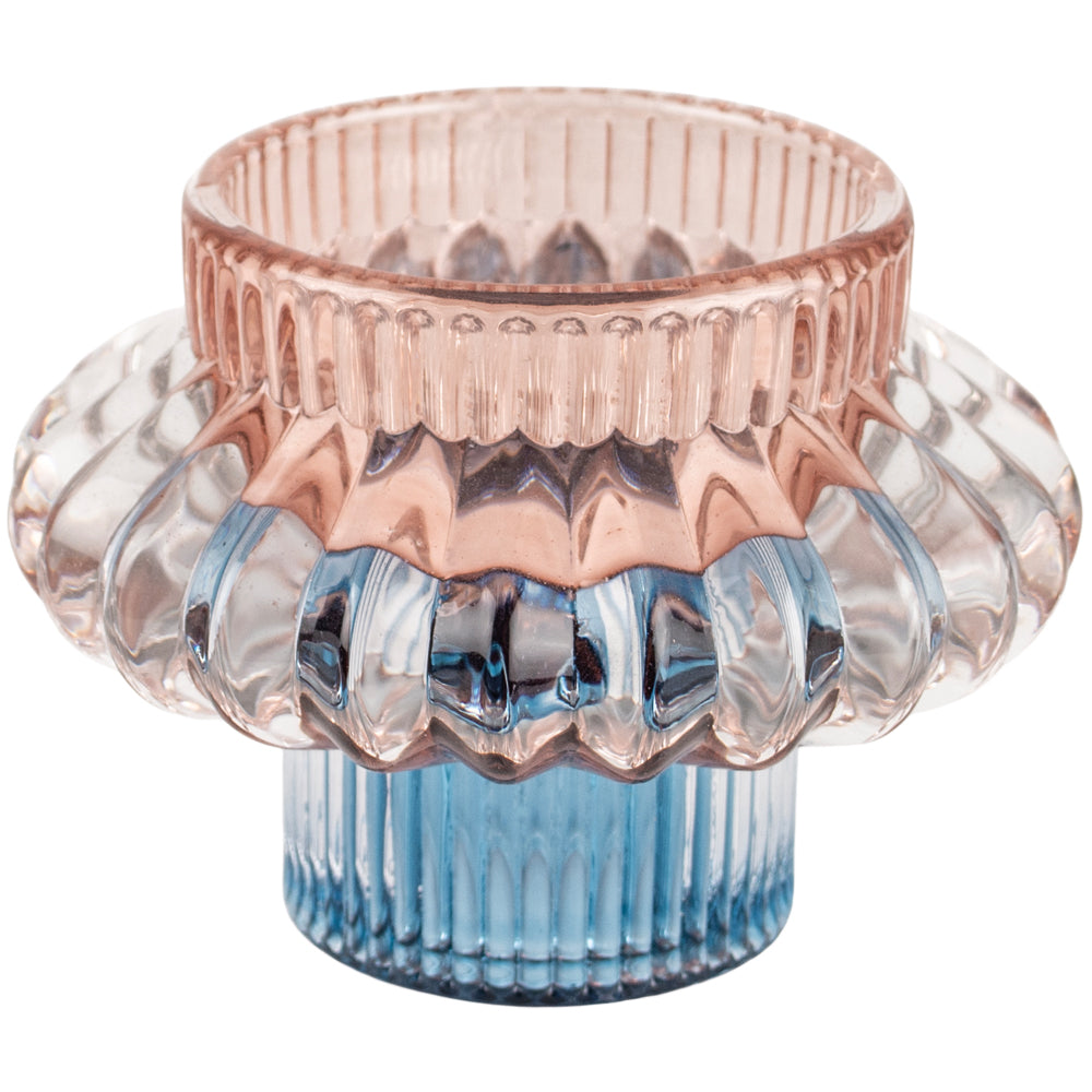Pink and Blue Glass Candle Holder Reversible