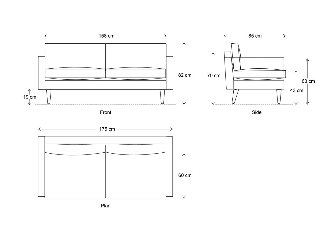 Swyft Sofa Model 01 dimensions for 2 seater sofa