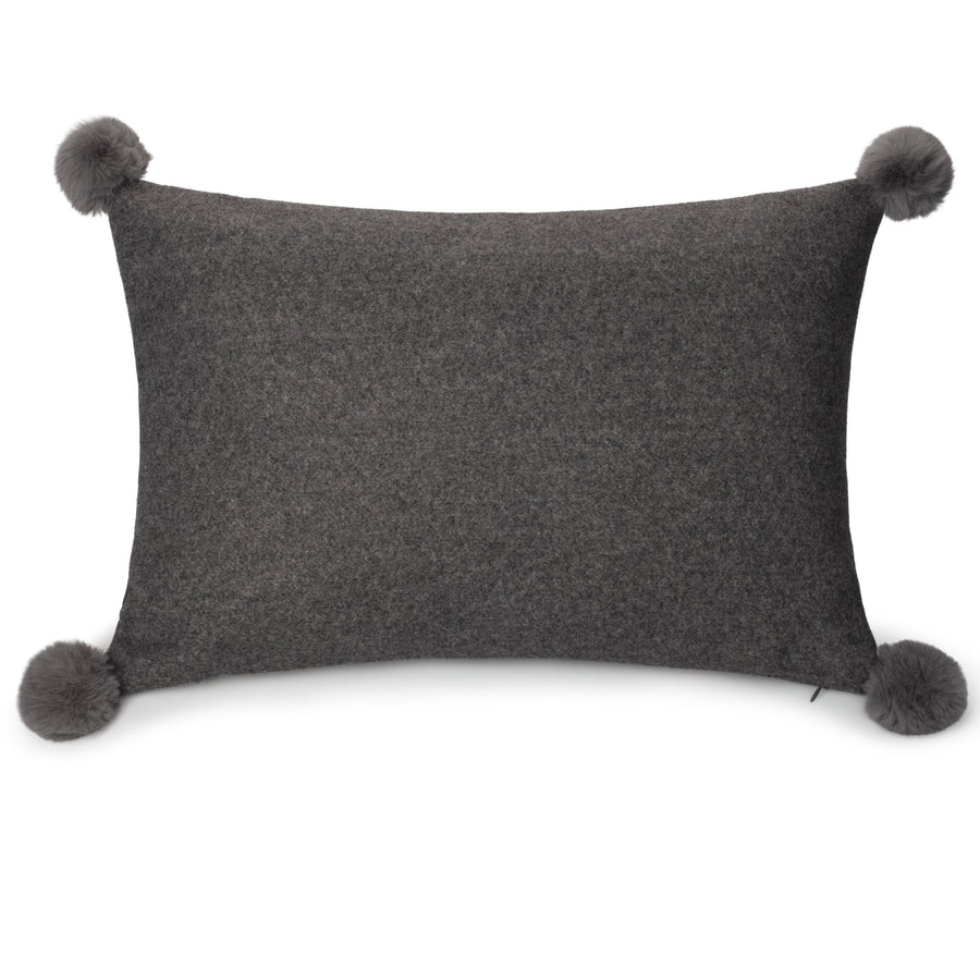 Large Grey Rectangular Pom Pom Felt wool Cushion