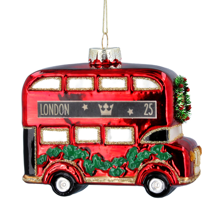 London Red Bus Glass Christmas tree decoration by Gisela Graham