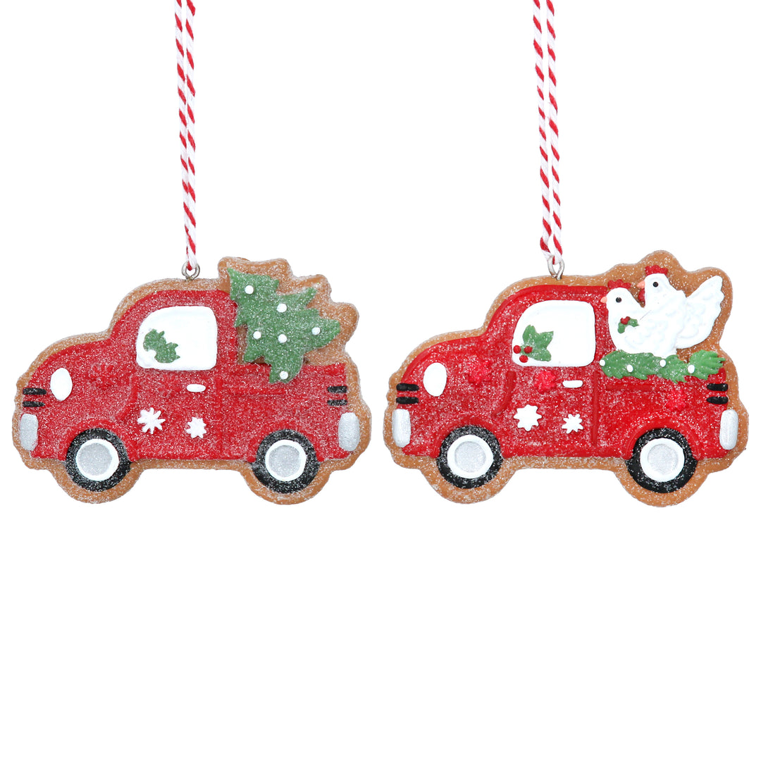Gingerbread Car Christmas Ornament - Set of 2