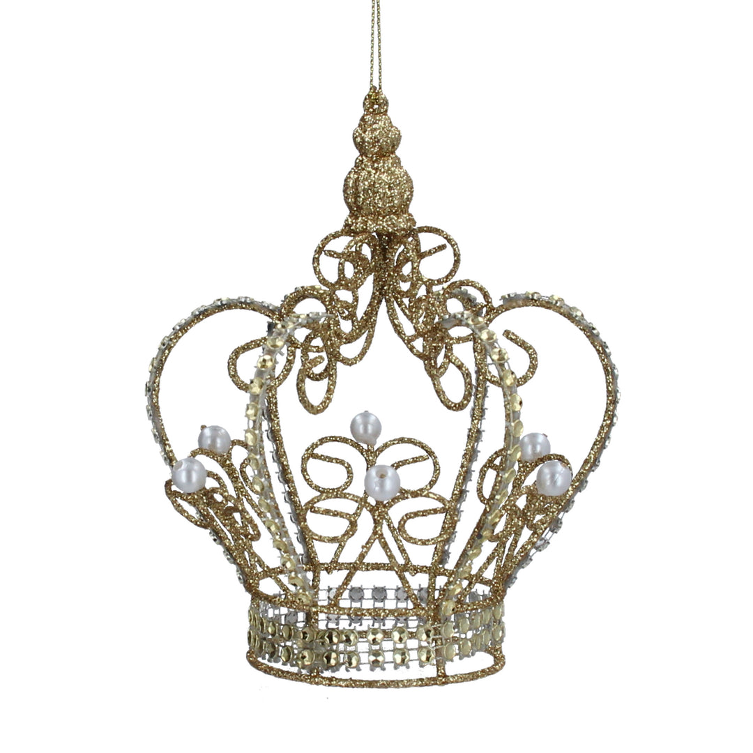 Gold and Pearl Crown Christmas Decoration