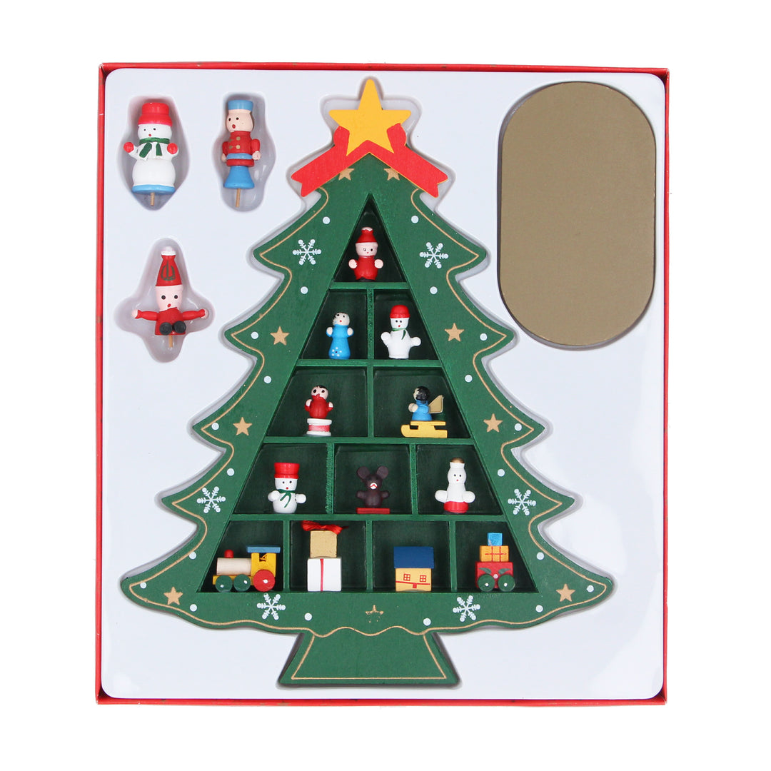 Wooden Christmas Tree Cabinet with Decorations