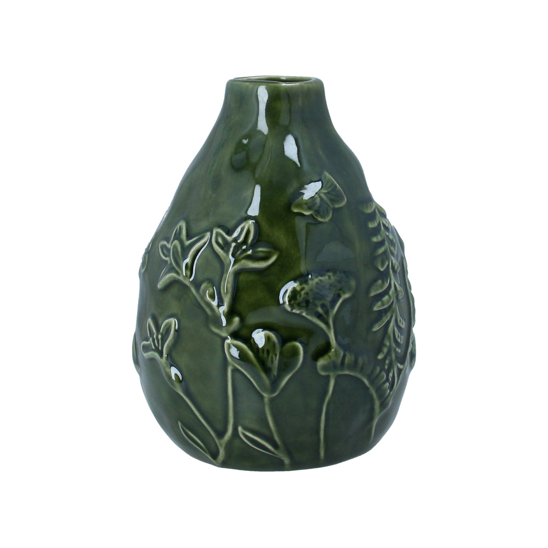 Dark Green Vase with Fauna Details