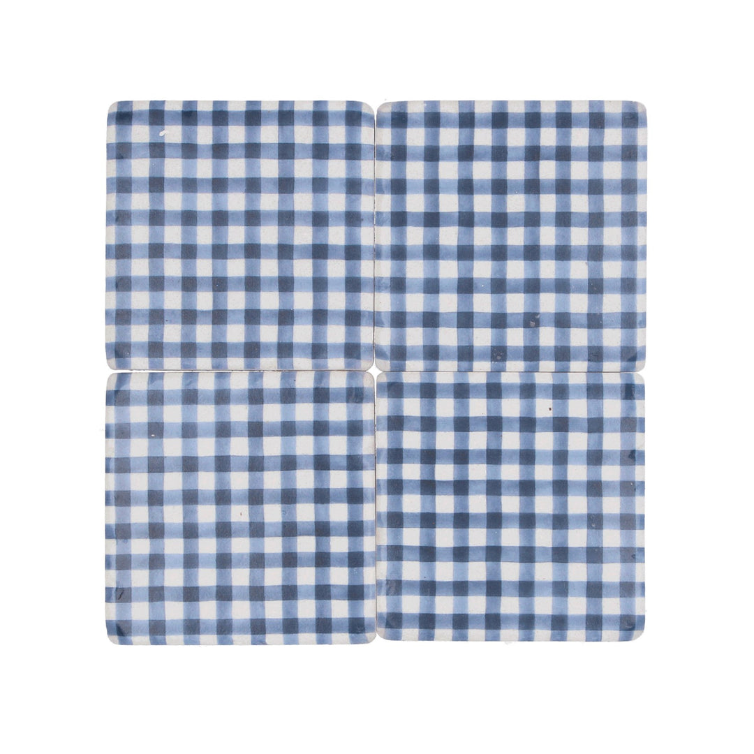 Set of 4 Gingham Blue and White Coasters