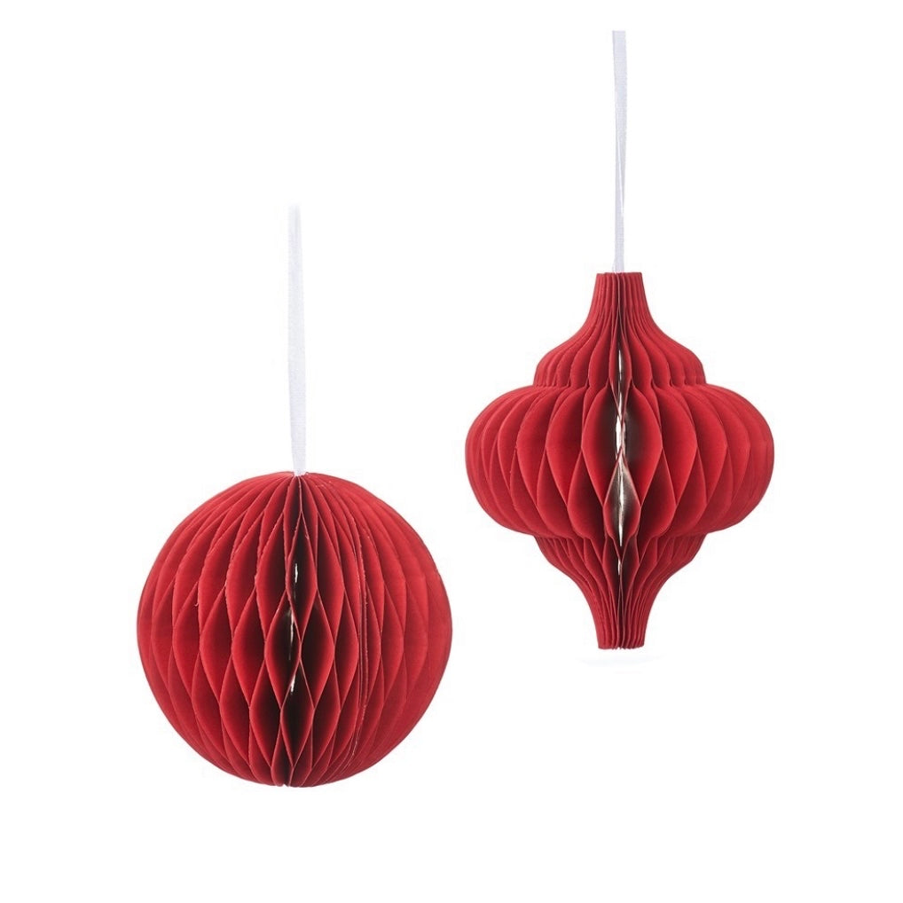 Red Honeycomb Paper Christmas Tree Decorations set of 2