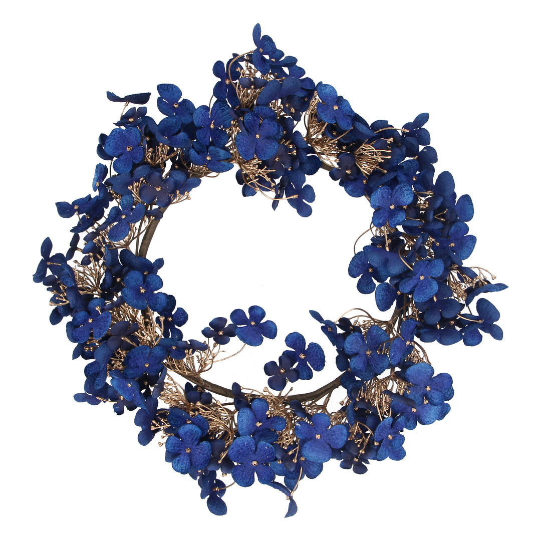 Blue and Gold Hydrangea Wreath