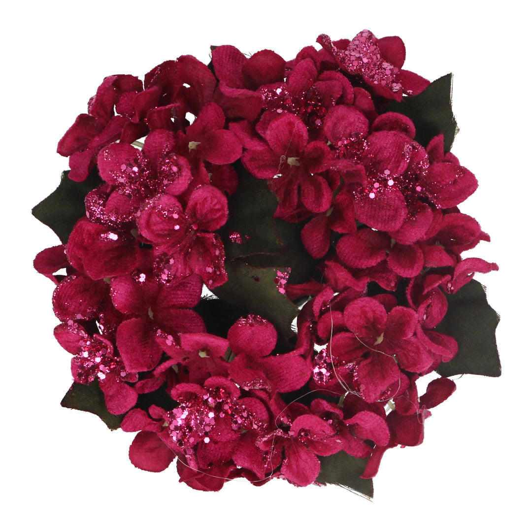 Deep Pink Hydrangea Floral Dinner Candle Ring