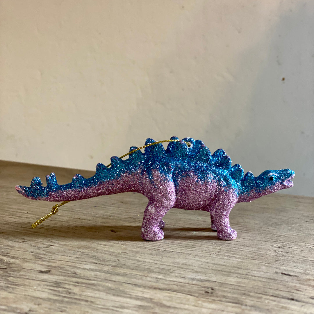 Pink Stegosaurus and Green T Rex Dinosaur Christmas Decorations