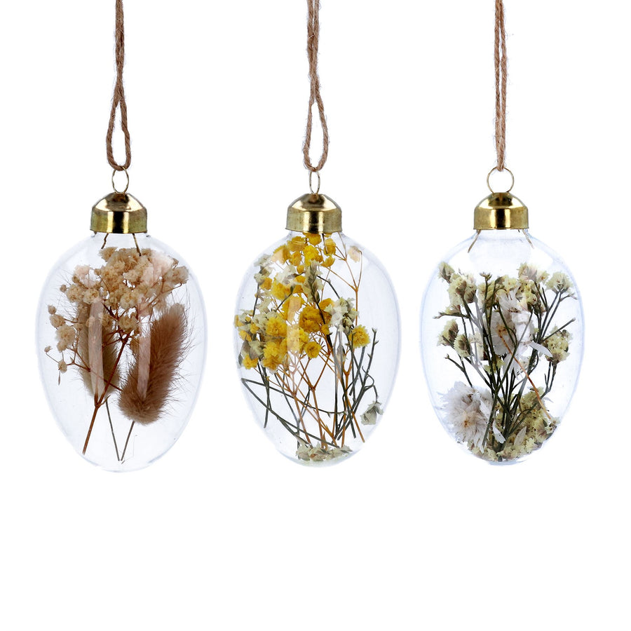 Large Glass Easter Egg Decorations with dried flowers