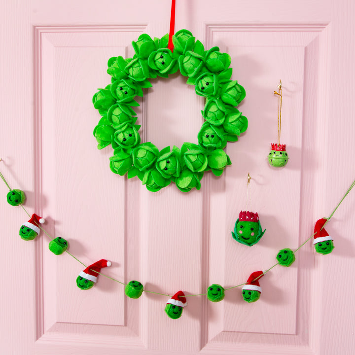 Brussel Sprout Wreath on a pink door