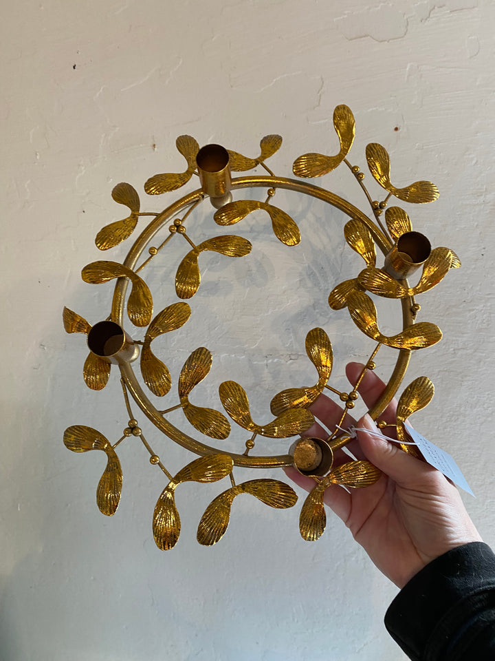 Gold Mistletoe 4 Candle Holder