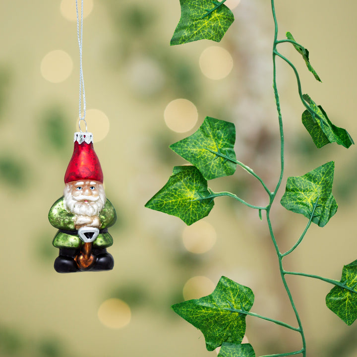 Garden Gnome Glass Hanging Christmas Decoration
