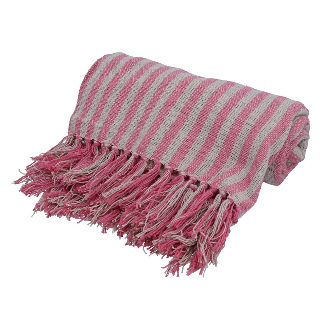 Pink and natural stripe cotton throw