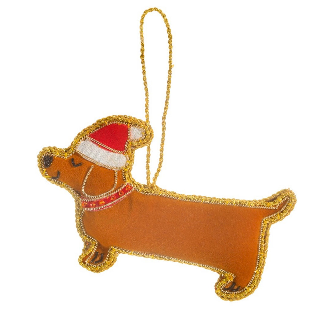 Sausage Dog Christmas Tree Embroidered Decoration