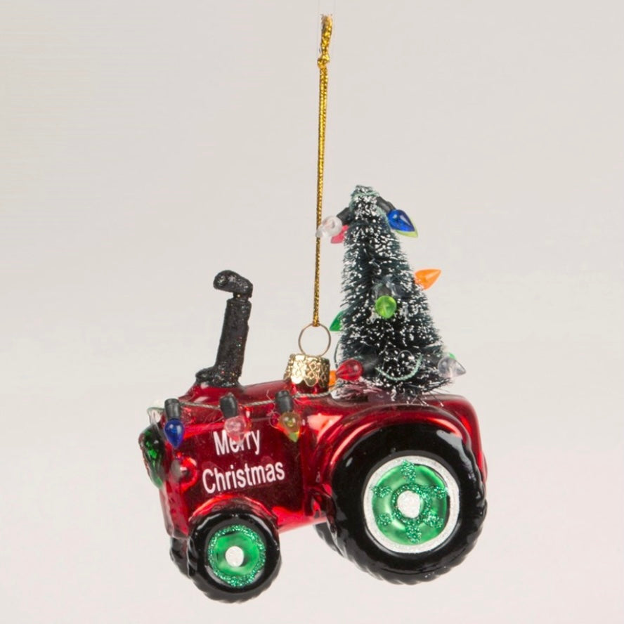 red vintage tractor christmas decoration