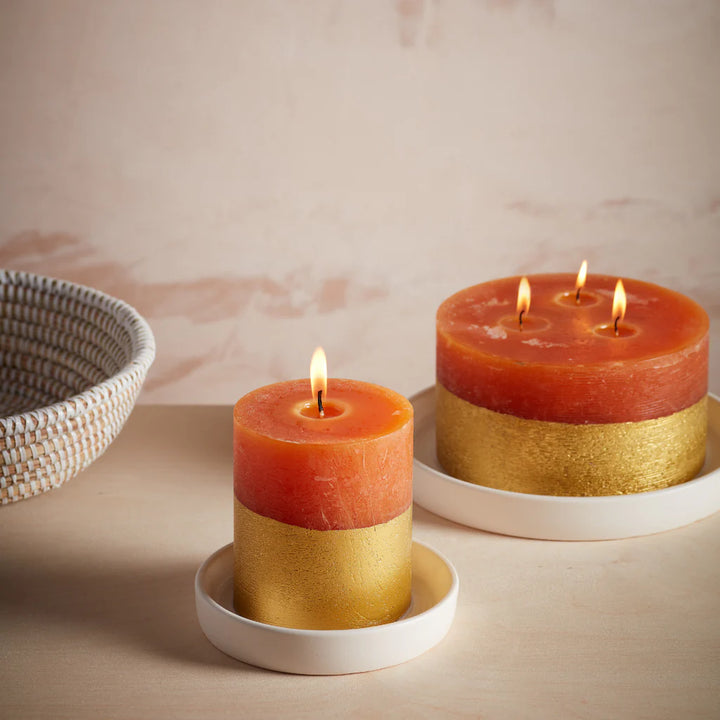 St Eval Orange and Cinnamon Gold Dipped Pillar Candle