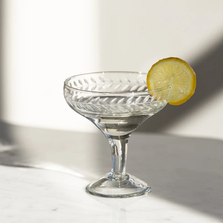 Champagne coupe etched glass