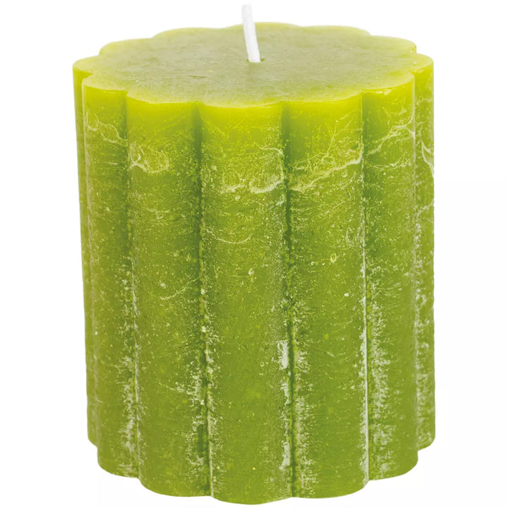 Fern Green Scalloped Pillar Candles