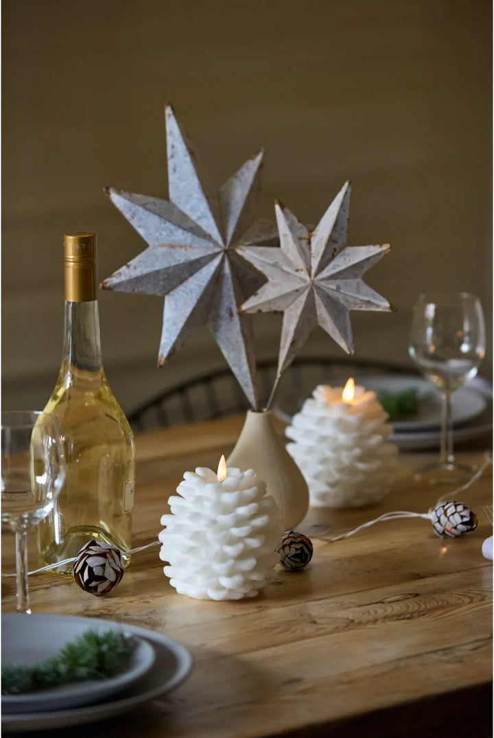 White Pine Cone Faux Candle Light