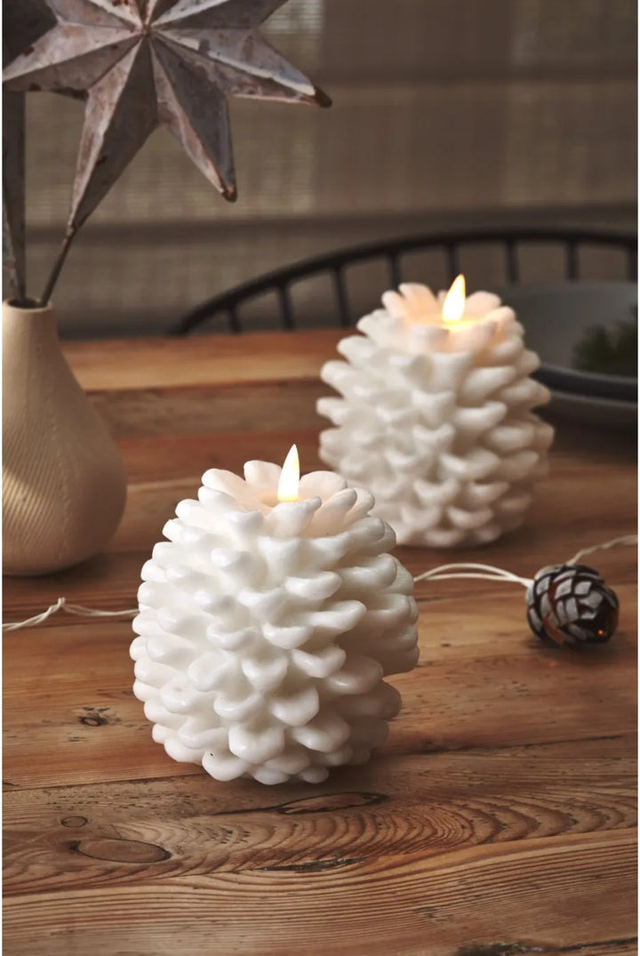 White Pine Cone Faux Candle Light