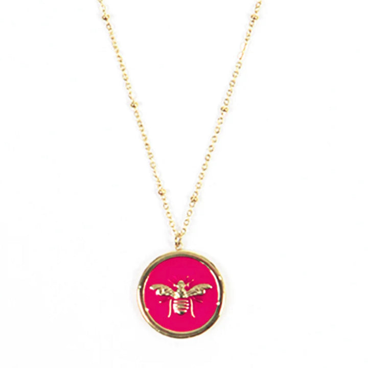 Gold & Pink Enamel Bumblebee Necklace