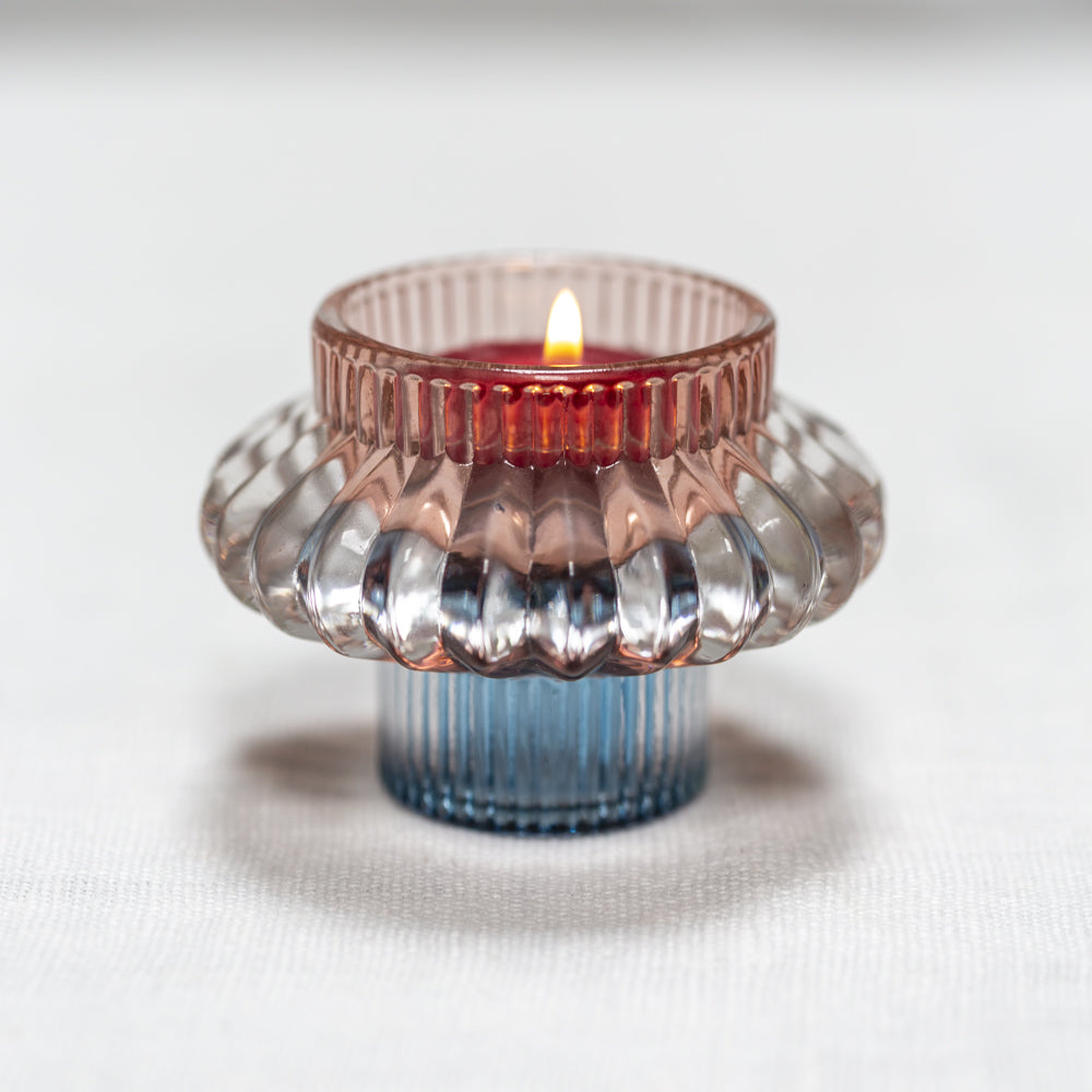 Pink and Blue Glass Candle Holder Reversible