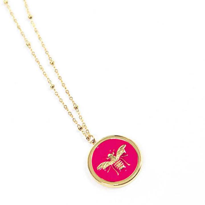 Gold & Pink Enamel Bumblebee Necklace