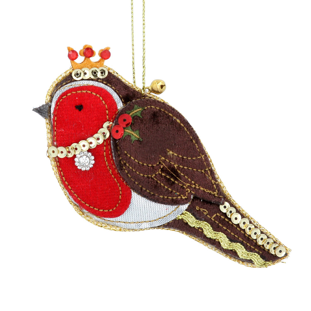 Luxury Royal Robin Embroidered Christmas Tree Decoration
