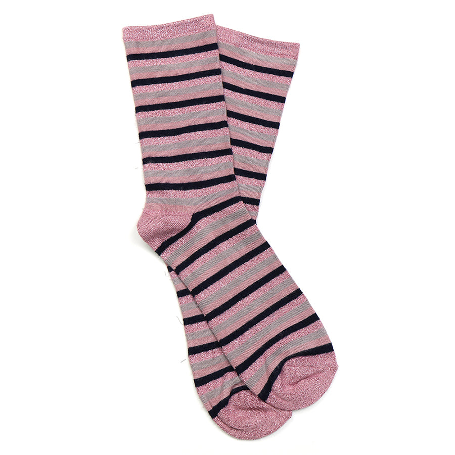 Pink & Black Striped Bamboo Socks
