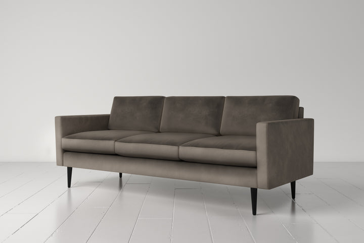 3 seater grey velvet sofa by Swyft