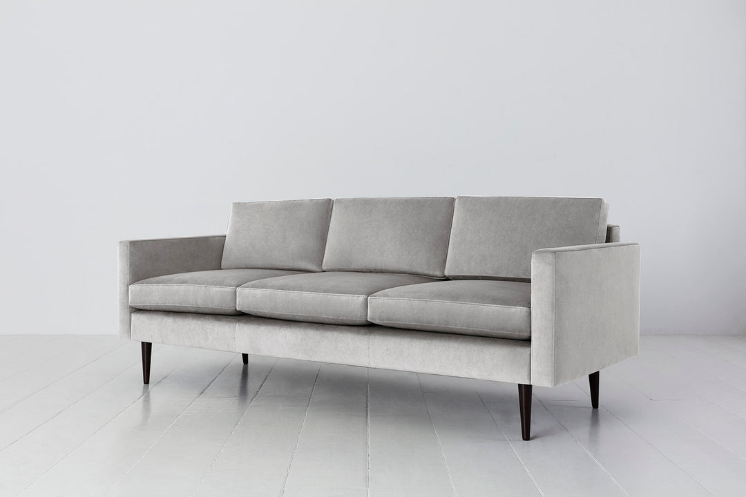 Light grey velvet 3 seater sofa by Swyft