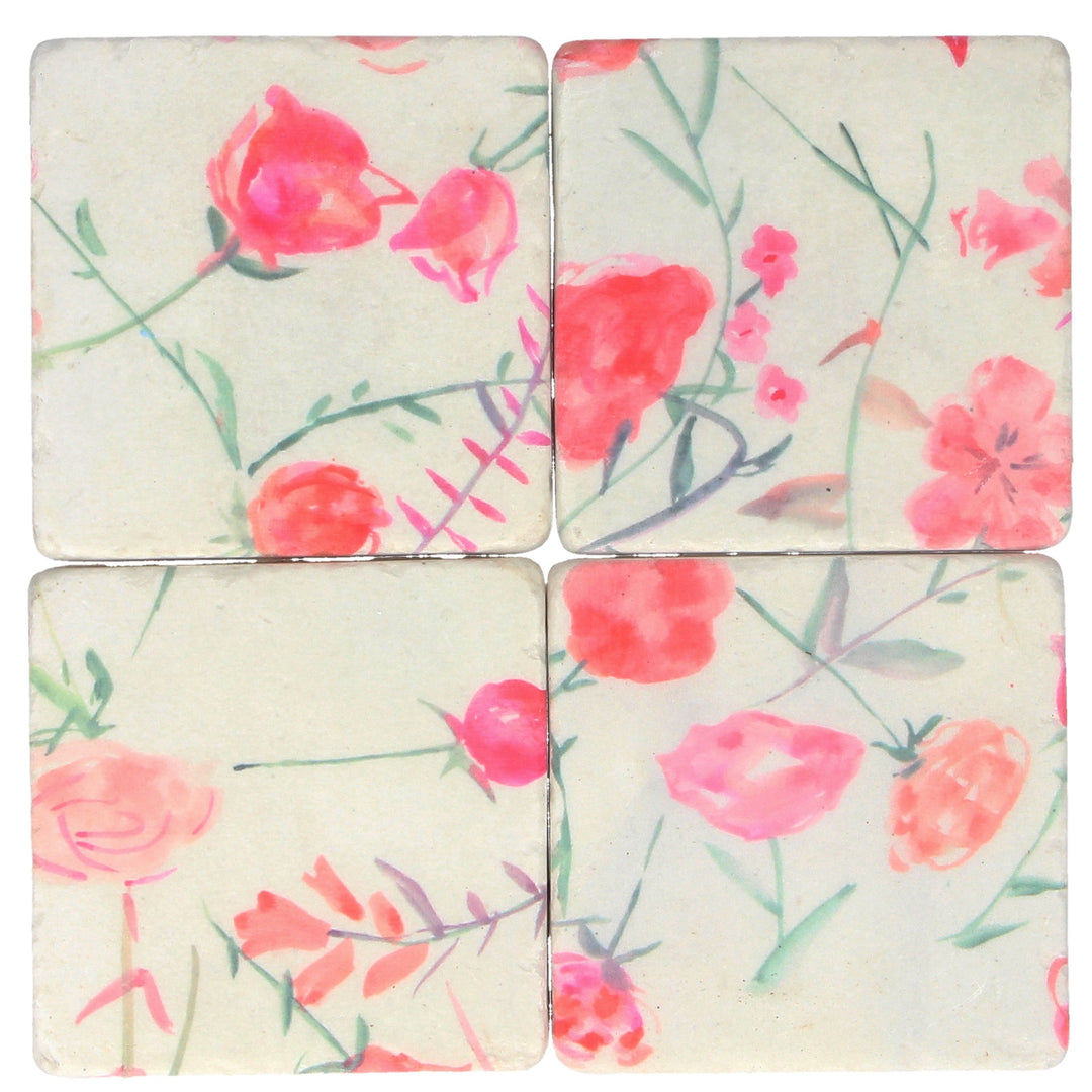 Pink Roses Coasters Set of 4
