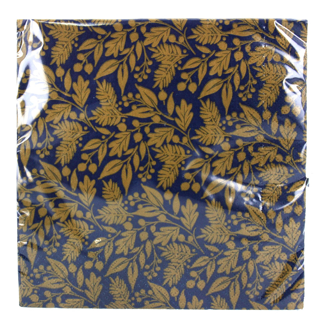 Blue & Gold Leaf Paper Christmas Napkins