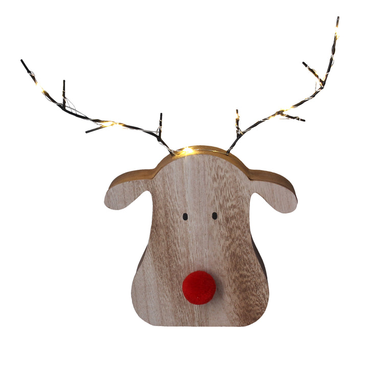 Rudolph Wooden LED Reindeer Ornament
