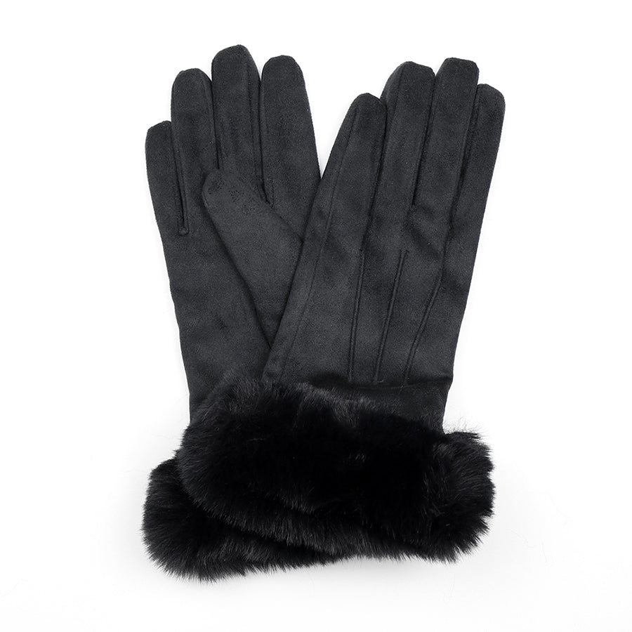 Black Faux Suede Gloves with Faux Fur