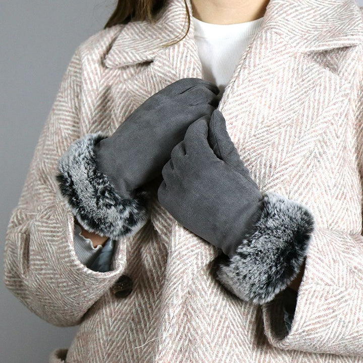 Mid Grey Faux Suede Gloves with Faux Fur