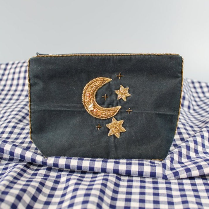 Moon and stars velvet purse