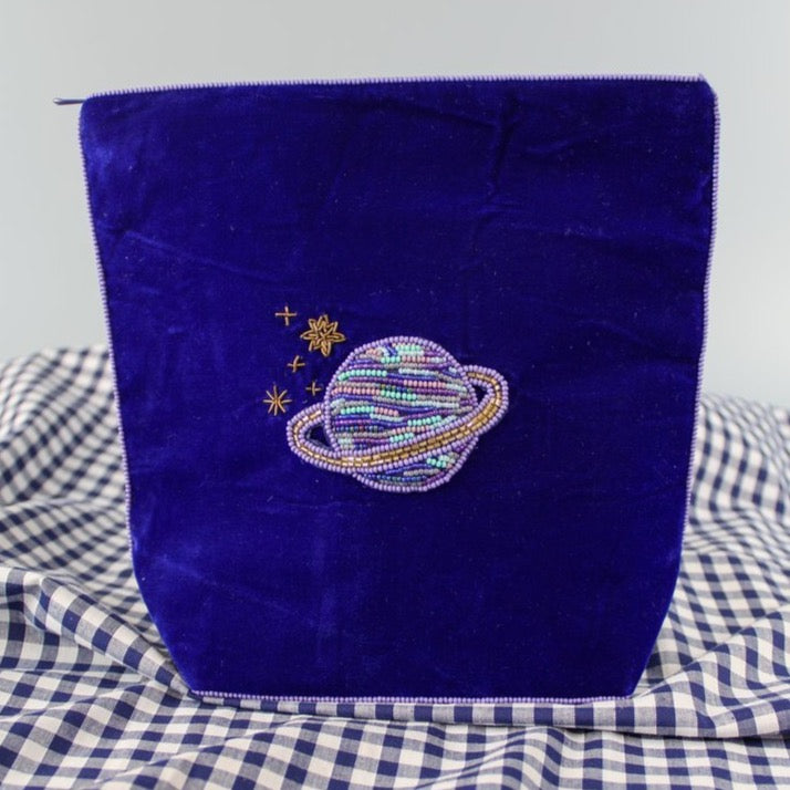 Purple Planets Velvet Make up Bag