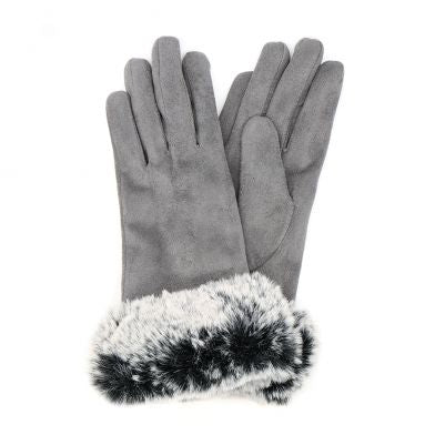 Mid Grey Faux Suede Gloves with Faux Fur