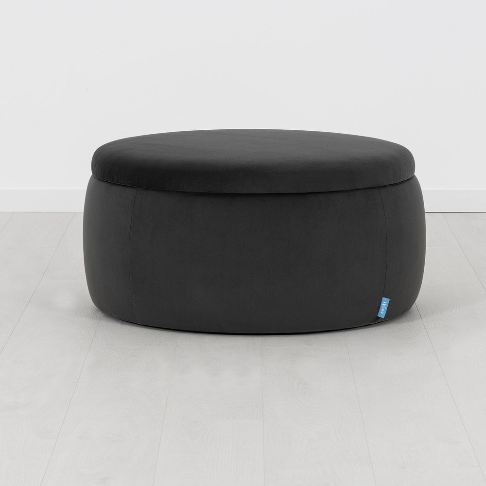 Large Round Storage Ottoman in Charcoal Velvet