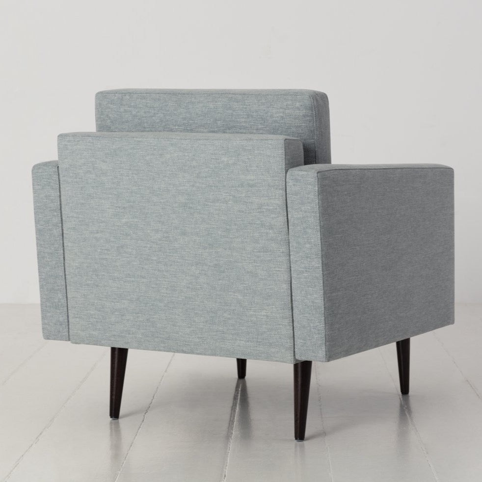 Back of armchair by Swyft Sofa Model 01 in linen