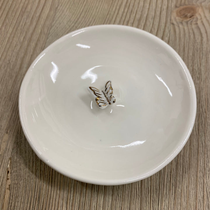White & Gold Mini Trinket Dish Butterfly or Ladybird