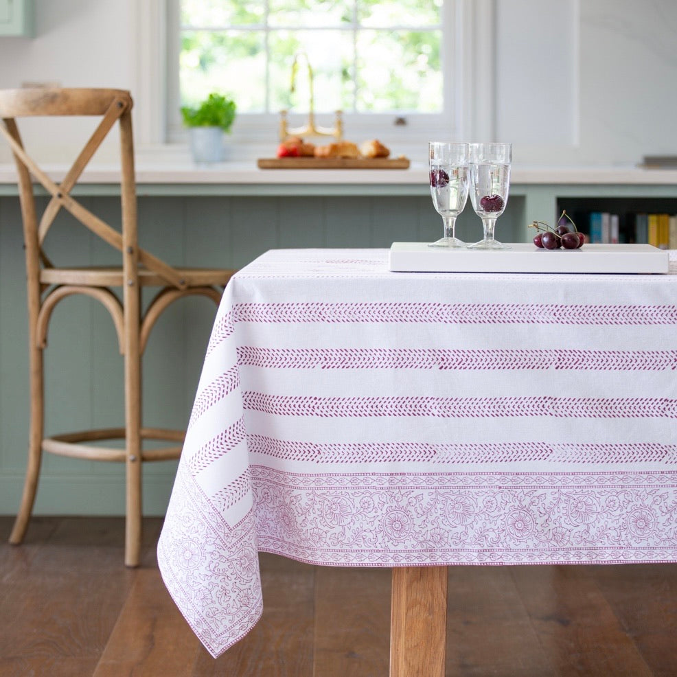 Raspberry Cotton Hand Block Printed Tablecloth