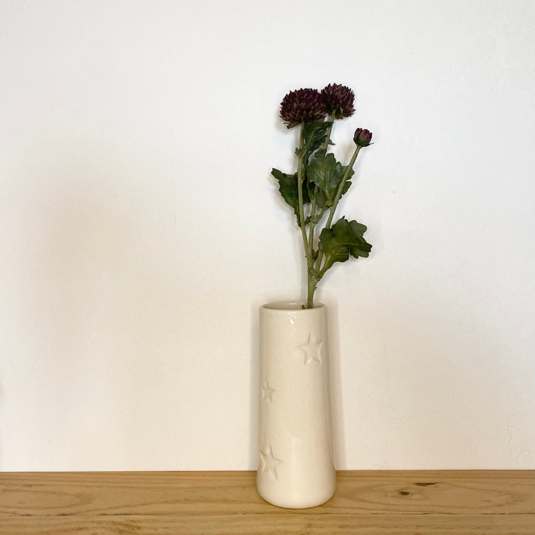 ivory ceramic star vase with flower