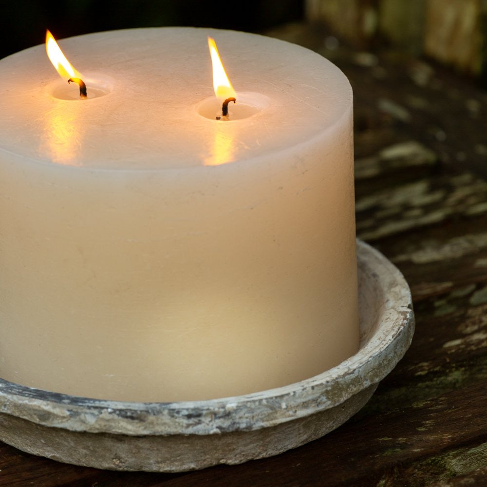 Rustic Large Pillar Candle with Aged Teracotta Saucer