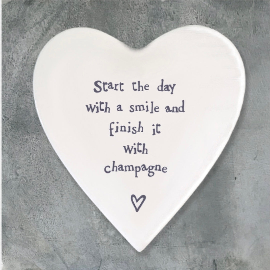 Porcelain Heart Coaster - Start the day with Champagne