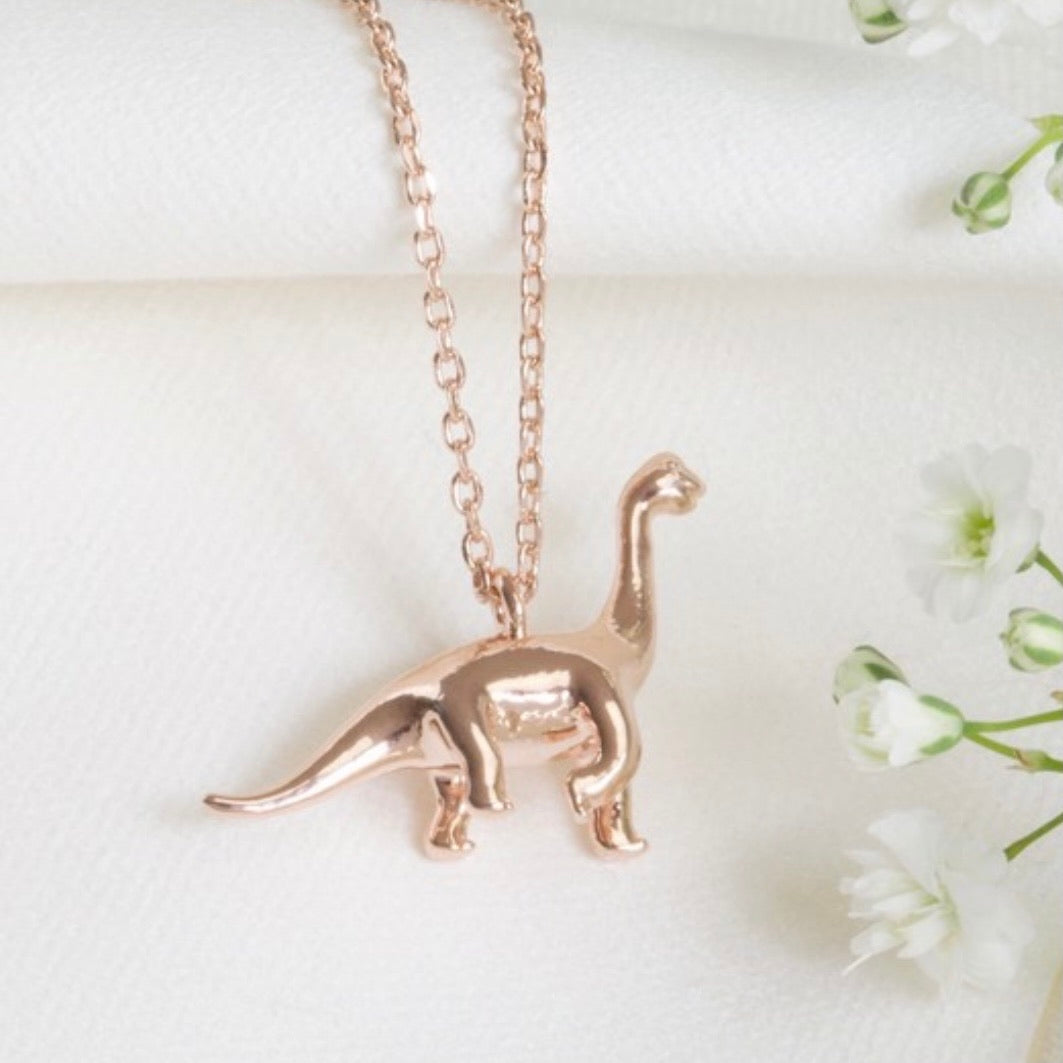 Rose Gold Diplodocous Dinosaur Necklace