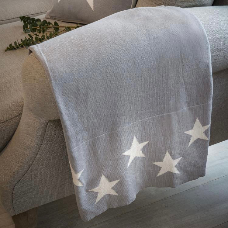 Knitted Throw Grey and Cream Stars